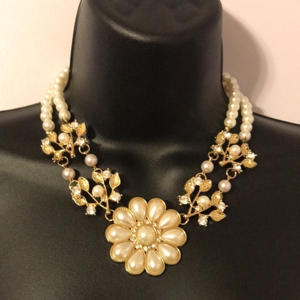 Fine Jewelry Faux Pearl Rhinestone Floral Costume
